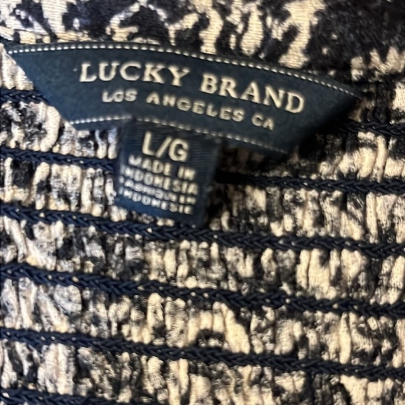 Lucky Brand Women’s V Neck Blouse Long Sleeve Navy Boho Large - Picture 7 of 7